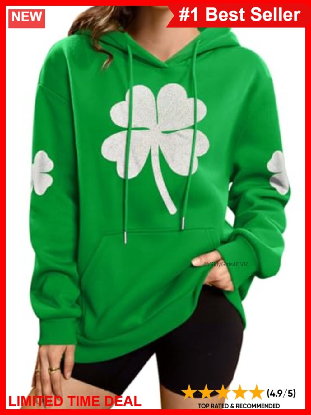 Oversized Sparkly St Patricks Day Hoodie Sweatshirt 2XL